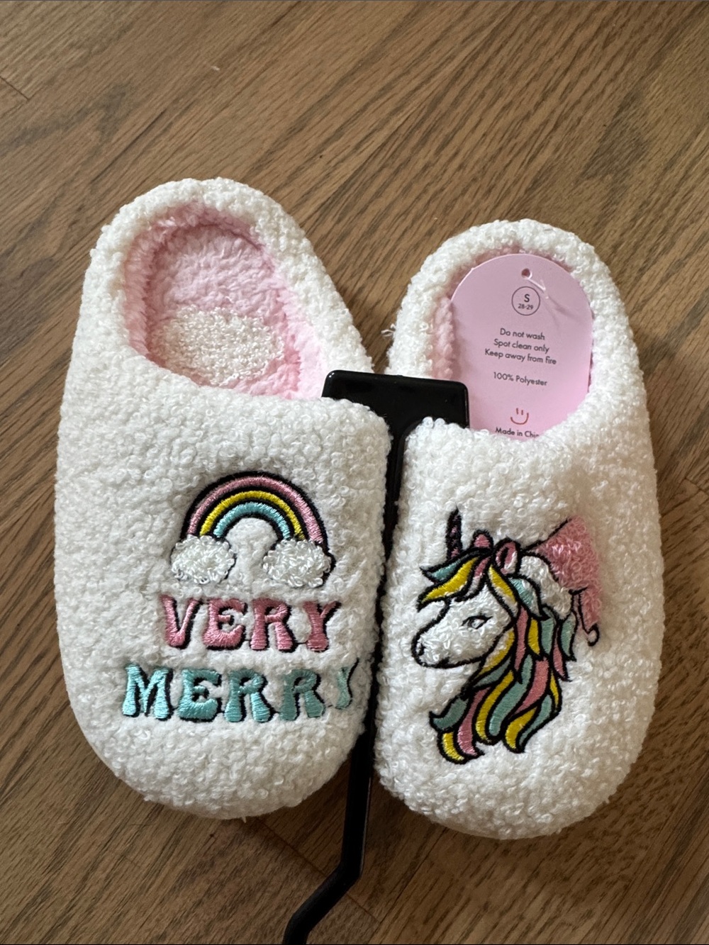 Kids Cozy Unicorn & Rainbow Slippers - White/Pink
